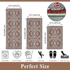Washable Non-Slip Kitchen Rugs Set of 3 – Boho Soft Mats and Runner for Bathroom, Entryway, Hallway Room – Stain-Resistant Low-Pile Indoor Carpet (Red, 2x3+2x4+2x5) - Image 2