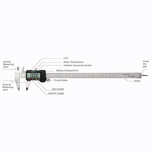 SCITOOLS Digital Caliper 0-12" Measuring Tool with Metal Ruler, Micrometer Caliper with Auto-Off Feature, Interchangeable Between inches and millimeters for DIY/Household and 3D Printing, Black