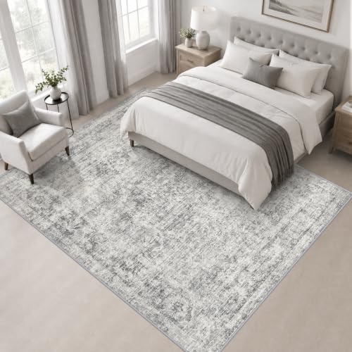 Area Rug Living Room: 8x8 Modern Washable Soft Carpet Black Grey - Image 3