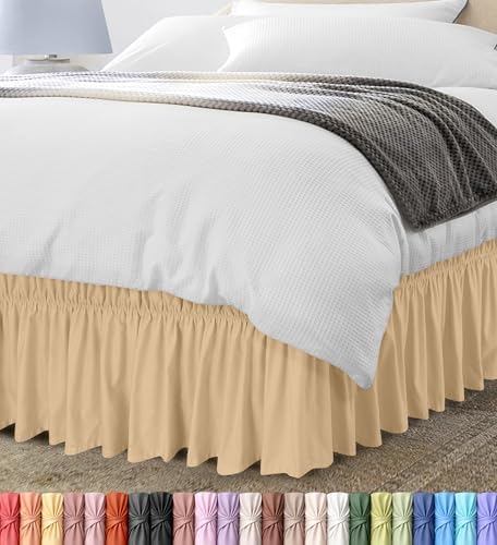 Wrap Around Queen Bed Skirt, Easy Fit Elastic Belt, 16 Inch Drop, Beige by UTOPIABEDDING