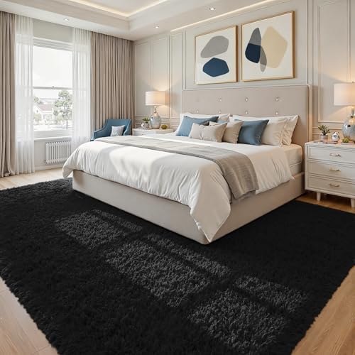 6x9 Fluffy Shag Area Rugs for Living Room Bedroom: Soft Plush Carpet Black - Image 3