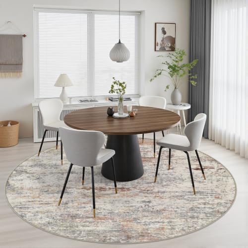 Round Area Rug Living Room: 5 ft Modern Washable Carpet Taupe - Image 5