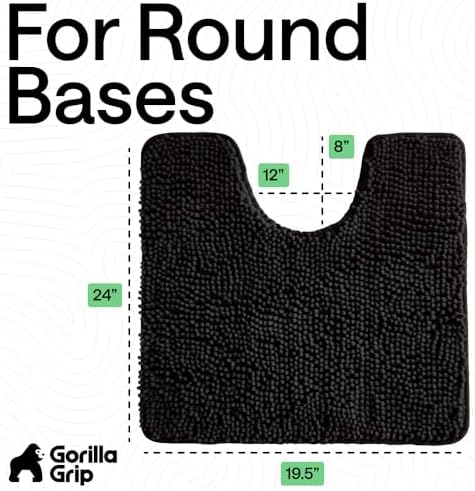 GORILLA GRIP Chenille Bath Rug Mat for Oval Toilet Base, 24x19 Black - Image 2