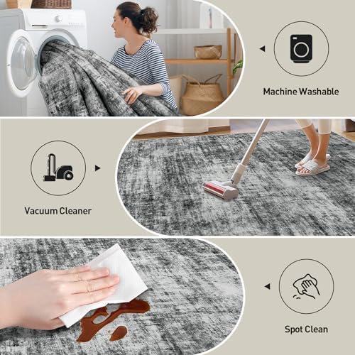 9x12 Area Rugs for Living Room: Washable Abstract Black Bedroom Carpet - Image 4