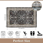 3x5 Kitchen Rug Washable Non-Skid, Boho Indoor Small Throw Area Rugs for Entryway Bedroom Living Room Floor, Soft Stain-Resistant Low-Pile Thin Doormat（Black, 3x5） - Image 2