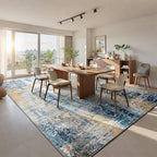 Living Room Rug 7x10 Ultramarine Area Rugs Machine Washable Abstract Boho Large Rug Non-Slip Non-Shedding Faux Wool Indoor Vintage Carpet for Bedroom, Classroom, Dining Room, Kids Playroom - Image 2