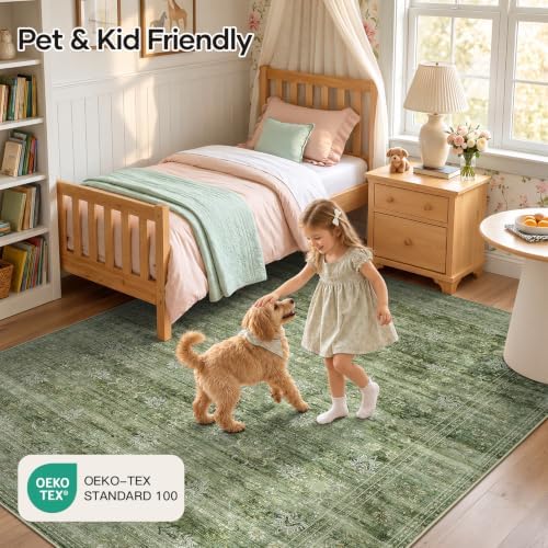 9x12 Area Rug for Living Room, Non-Slip Washable Large Carpet, Forest Green - Image 5