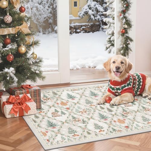 Madane Christmas Area Rug 2x3, Grey Entryway Xmas Carpet Holiday Decor by Madane