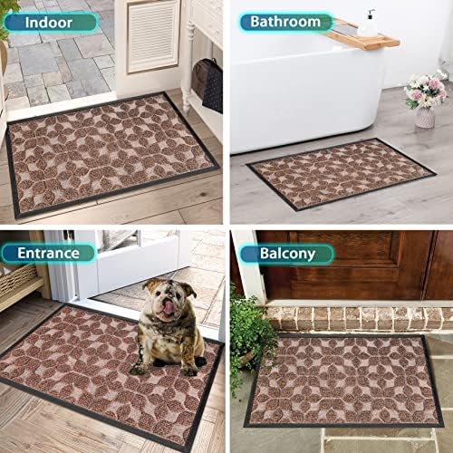 Bulijojo Sturdy Front Entrance Doormats,Durable Heavy Duty Welcome Mat,Thick Absorbent Natural Rubber Non Slip Mat,Easy Clean Entryway Mat 17"x30" Geometric Brown - Image 6