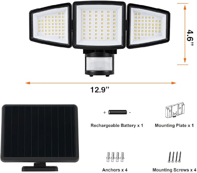 Sylvania Motion Sensor Solar Security Light, Solar Panel, 1800 LMS, Wet Rated, Batteries Included, 5000K, Daylight - 1 Pack (66472)