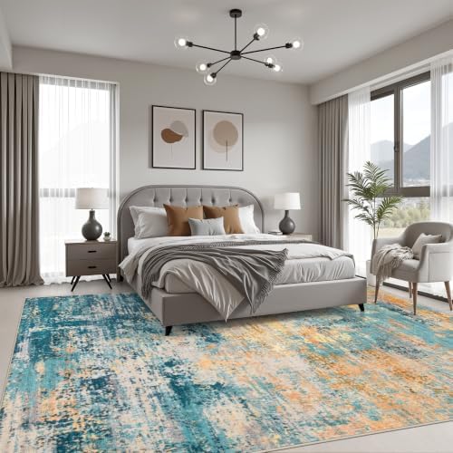 10x14 Area Rug Living Room: Modern Washable Soft Carpet Rosy Haze - Image 3
