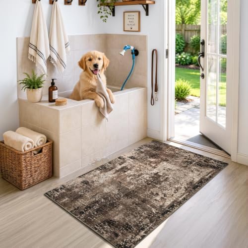 2x5 Brown Rug Runners for Hallways Kitchen Runner Rug Non Slip Washable Black Long Runner Rugs with Rubber Backing Soft Abstract Carpet Runner for Bedroom, Kitchen, Bathroom, Entryway - Image 2