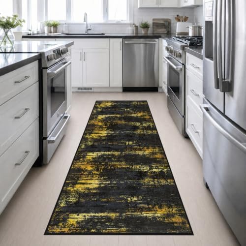 3x10 Washable Runner Rug：Modern Abstract Soft Carpet Black Gold - Image 5