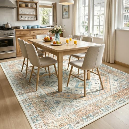 Lofus Living Room Rugs 8x10, Boho Orange and Beige Washable Carpet - Image 3