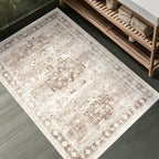 Washable Neutral Farmhouse Large Entryway Rug, 3x6 Area Rugs for Kitchen, Bedroom Beside Bed, Nursery Room, Boho Vintage Floral Non-Slip Throw Rug Low Pile Stain Resistant (3x6 Beige/Latte) - Image 3