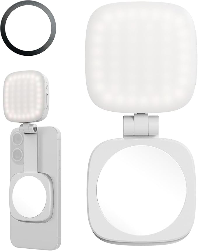 SmallRig Magnetic Selfie Light for iPhone, Phone Light with a Mirror, Instant Attachment for MagSafe, for Selfies, Video Conference, Vibe P48 White