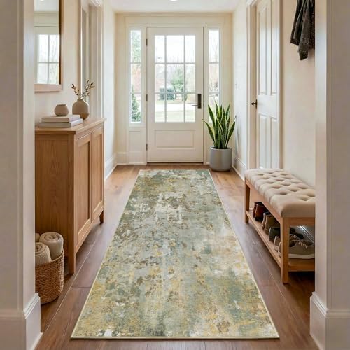 Green Rug Runners for Hallways Kitchen 2.6x8 Non Slip Washable Entryway Runner Rugs with Rubber Backing 8ft Long Carpet Runner for Laundry Bedroom, Low Pile Stain & Fade Resistant, Sage Green - Image 2