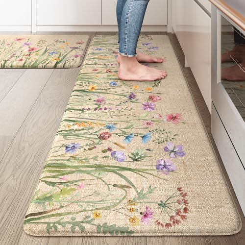 KIMODE Anti Fatigue Kitchen Mats, Brown Farmhouse Kitchen Rugs Sets of 2 by StayinComfortCookwithJoy