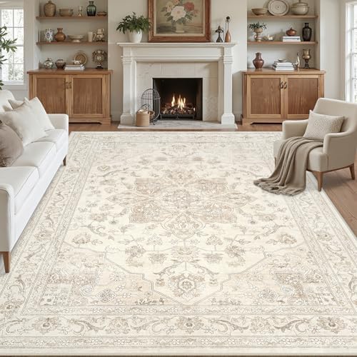 8x10 Area Rugs Living Room: Bedroom Washable Carpet Beige White by Luxturiy