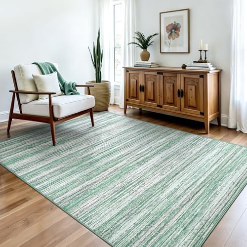 Chicrug 4x6 Green Washable Striped Abstract Area Rug Bedroom Living Room - Image 3