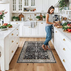 3x4 Entryway Rug Washable Non-Slip–Boho Floral Stain-Resistant Small Area Rug for Kitchen Bedroom Bathroom – Soft Low-Pile Thin Indoor Door Mat (Black,3x4) - Image 3