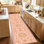 Vacuum-Friendly, 2x10 Washable Area Rug, Pink Gold Beige Red by meejou