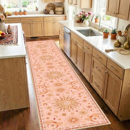 Vacuum-Friendly, 2x10 Washable Area Rug, Pink Gold Beige Red by meejou