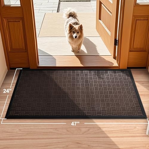 Mibao Front Door Mat Outdoor Entrance, 47" x 24" Heavy Duty Welcome Mat for Outdoor and Indoor, Waterproof Dirt Trapper Doormat, Super Absorbent Indoor Entryway Mat for Patio & Porch - Brown - Image 2