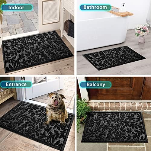 Bulijojo Sturdy Front Entrance Doormats,Durable Heavy Duty Welcome Mat,Thick Absorbent Natural Rubber Non Slip Mat,Easy Clean Entryway Mat Leaves Black 23"x35" - Image 6