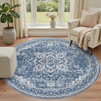 Round Area Rug for Living Room: 6ft Washable Rug for Bedroom Blue - Image 2