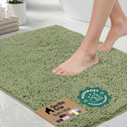 GORILLA GRIP Bath Rug Mat for Bathroom, Absorbent Chenille 24x17 Sage Green by GorillaGrip