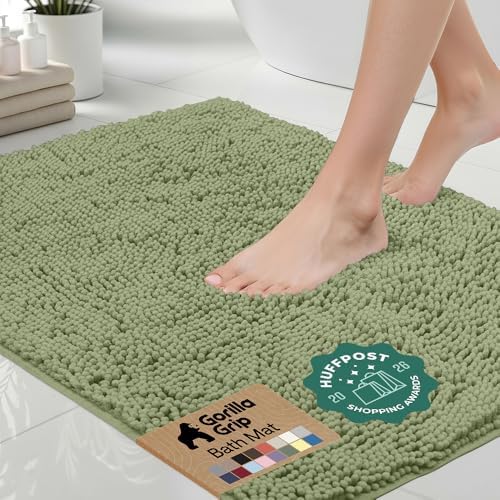 GORILLA GRIP Bath Rug Mat for Bathroom, Absorbent Chenille 60x17 Sage Green by GorillaGrip