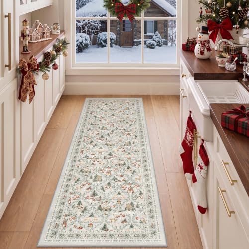 2x6 Christmas Runner Rug for Hallway,Washable Kitchen Rugs,Grey - Image 4