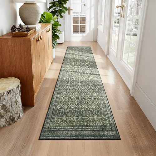 3' X 10' Area Rugs for Hallways, Green Washable Non-Slip Kitchen Runner Rug by Lofus