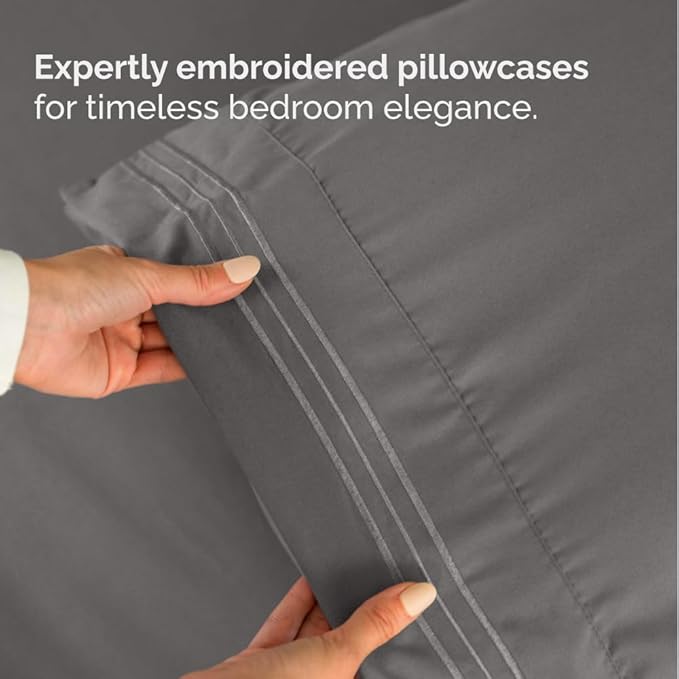 Split Head King Sheets Set - Top Split King Sheets for Adjustable Beds, Easy-Fit Split Head King Mattress - Flex Split Top King Sheets, Easy-Fit, Breathable, Deep Pocket Split King Sheets - Dark Grey