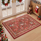 2x3 Christmas Rug,Small Washable Entryway Rug Non Slip,Red - Image 3