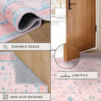 Pink Rugs for Bedroom Girls, 5x7 Washable Area Rug for Living Room Nursery Kids Baby Playroom Indoor Decor, Oushak Floral Vintage Low Pile Boho Non Slip Foldable Carpet - Image 5
