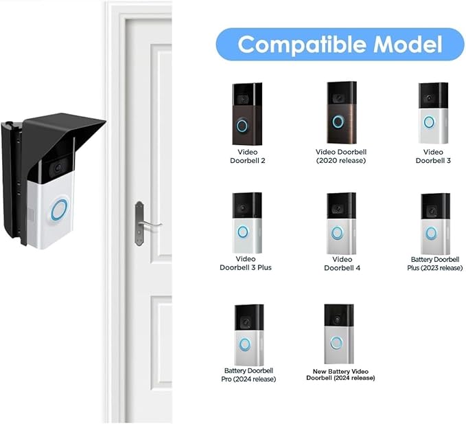 S7 Adjustable Doorbell Angle Mount with Rain Cover, Compatible with Video Doorbell/ Battery Doorbell, Replacement Angle Adjustment Adapter Mounting Bracket Wedge Kit (Anti Glare)