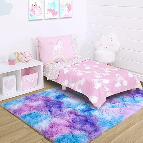 4x6 Tie-Dyed Blue Purple Pink Fluffy Area Rug Non-Slip for Kids Bedroom - Image 3