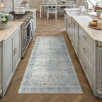 HUGEAR 2x6 Light Blue Retro Floral Washable Runner Rug for Hallway - Image 2