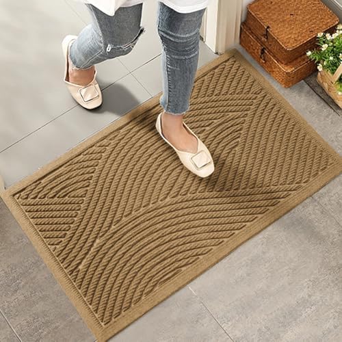 HIYARD Sturdy Front Door Mat, Absorbent Muddy Dirt Resist Welcome Door Mats Outdoor Indoor, Stain and Fade Resistant, Non-Slip Backing Entry Mat Low Profile Doormat for Entryway, 47×32, Brown by HIYARD