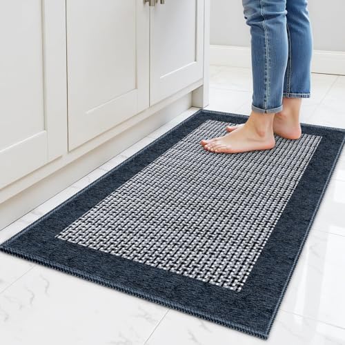 StepRite Kitchen Rugs, Kitchen Mats for Floor, 32"x20" Non-Slip Machine-Washable Kitchen Throw Rug, Navy Blue by Bringcushiontoyourlife