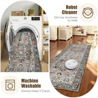 Washable Area Rug 2'6'' x 8' Vintage Traditional Persian Mat - Foldable Distressed Non-Slip Machine Washable Carpet for Living Room Bedroom Kitchen Home Decor - Slate and Multicolor - Image 7