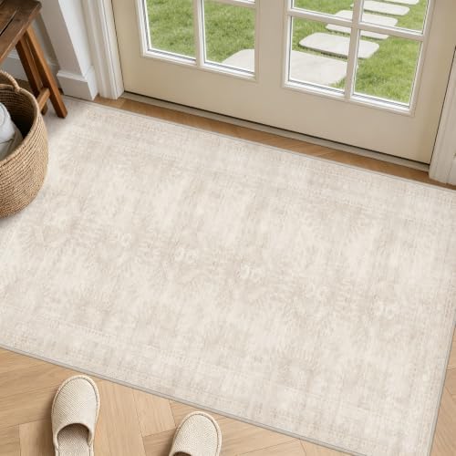Washable Area Rugs 2x5: Neutral Living Room Bedroom Carpet Beige by Luxturiy