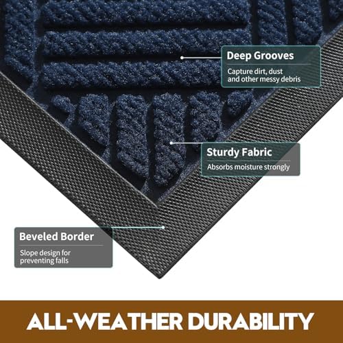 Front Door Mat, Heavy Duty Non-Slip Doormat 29.5"x17", Navy - Image 4