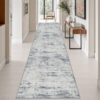 3x14 Washable Runner Rug：Modern Abstract Soft Carpet Blue Grey by FXRHLP