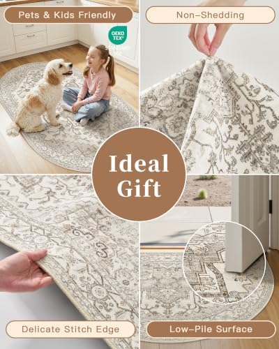 Madane Washable Half Circle Round Rug 2x3 Small Moon Rugs, Beige/Brown - Image 6