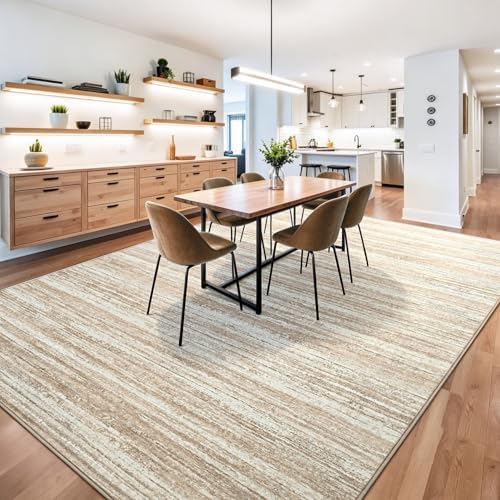 Chicrug 5x7 Beige Washable Striped Abstract Area Rug Living Room Bedroom - Image 4