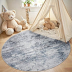 Aelenmu Round Rug 5ft Washable Rug for Dining Room Living Room Blue Grey - Image 4