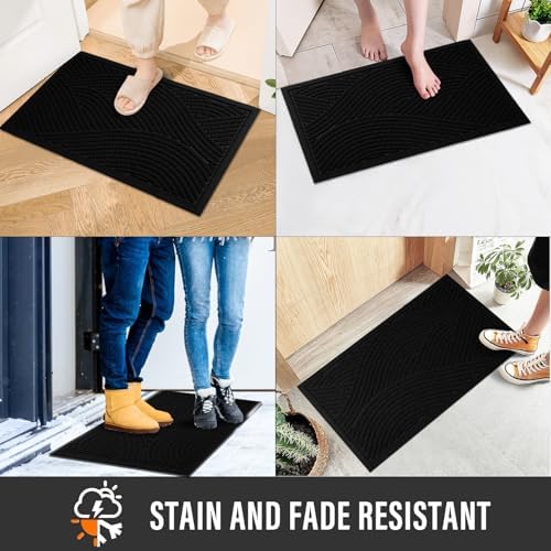 HIYARD Sturdy Front Door Mat, Absorbent Muddy Dirt Resist Welcome Door Mats Outdoor Indoor, Stain and Fade Resistant, Non-Slip Backing Entry Mat Low Profile Doormat for Entryway, 47×32, Black - Image 4